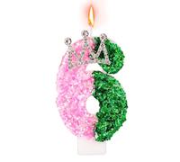 Candela Compleanno Rosa e Verde, Candela Strega con Glitter Numero con Corona Decorazione Topping per Compleanno Festa a Tema Strega (Numero 6)