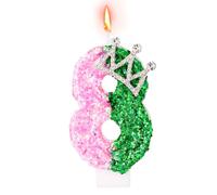 Candela Compleanno Rosa e Verde, Candela Strega con Glitter Numero con Corona Decorazione Topping per Compleanno Festa a Tema Strega (Numero 8)