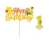 Candela Con Fiore D'Ape Da 1 Pezzo, Biglietto Di Buon Compleanno Da 1 Pezzo, Candela Per Il Primo Compleanno, Candela Con Numero Glitter, Candela Creativa, Decorazione Della Torta Di Compleanno