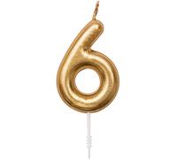 Candela con numeri per torta di compleanno, compleanno bambini, candela con numero in oro (6, oro)