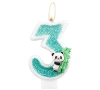 Candela con numero panda, decorazione per torta di 3° compleanno, motivo panda verde, in bambù, per feste a tema animali, per ragazzi, ragazze e bambini