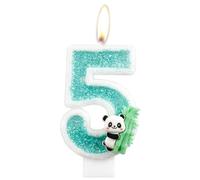 Candela con numero panda, decorazione per torta di 5° compleanno, motivo panda verde, in bambù, per feste a tema animali, per ragazzi, ragazze e bambini