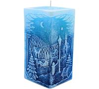 Candela da tavolo di alta qualità, candela a diodi, candela di cera con LED, con paesaggio invernale e diodo in blu, candela cambia colore, dimensioni: 7 x 7 x 14 cm.