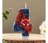 Candela decorativa a forma di Spiderman, divertente e a tema supereroe, con motivo a cartone animato da 0 a 9, per decorazione di torte di compleanno, regalo per feste di bambini 6,5,7,2,4,3Cera