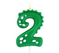 Candela di compleanno 2 per torte, 7 cm, grande dimensione Dinasour numero candela per decorazione torte, festa di compleanno a tema foresta Dinasour, verde