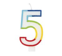 Candela di compleanno a forma di numero 5 con bordo arcobaleno vibrante (7 cm x 12 cm), splendida decorazione multicolore per feste, realizzata appositamente per le pietre miliari celebrative, 1 pezzo