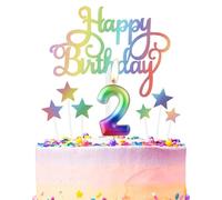Candela di compleanno arcobaleno numero 2 per torta, candele di compleanno arcobaleno metallizzato, decorazioni per torte, candela di compleanno felice 2°, candele colorate per torta, decorazioni per