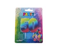 Candela di compleanno arcobaleno numero 50 con supporto