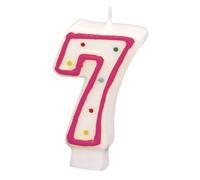 Candela di compleanno colorata numero 7 con pois
