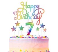 Candela di compleanno con numero 7 in colori arcobaleno, decorazioni per torte, Happy 7th Birthday, decorazione per ragazze e ragazzi