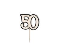 Candela di compleanno, numero 50, 5,5 cm, per torte, per compleanno, anniversario, anniversario, decorazione per torte, decorazione per torte, colore bianco e nero