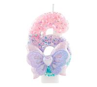 Candela di Compleanno Numero 6 Scintillante con Farfalla, 3.5inch Candela per Torta Rosa e Blu con Paillettes, Decorazione per 6° Compleanno, Festa per Bambine, Baby Shower, Festa a Tema Principessa