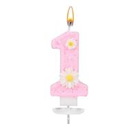 Candela di Compleanno Rosa con Numero 1, Candela Numero a Forma di Margherita Glitterata con Vassoio e Bastoncino Decorazioni Torte per la Decorazione del Primo Compleanno Delle Bambine