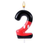 Candela di Compleanno Rossa e Nera con Numeri, Candele di Compleanno a Tema Cartone Animato Numeri Candela di Compleanno Rossa con Numero di Paraffina Decorazione per Torta (Numero 2)