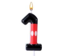 Candela di Compleanno Rossa e Nera con Numeri, Candele di Compleanno a Tema Cartone Animato Numeri Candela di Compleanno Rossa con Numero di Paraffina Decorazione per Torta (Numero 1)