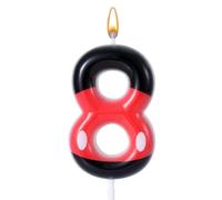 Candela di Compleanno Rossa e Nera con Numeri, Candele di Compleanno a Tema Cartone Animato Numeri Candela di Compleanno Rossa con Numero di Paraffina Decorazione per Torta (Numero 8)
