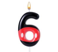 Candela di Compleanno Rossa e Nera con Numeri, Candele di Compleanno a Tema Cartone Animato Numeri Candela di Compleanno Rossa con Numero di Paraffina Decorazione per Torta (Numero 6)