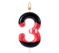 Candela di Compleanno Rossa e Nera con Numeri, Candele di Compleanno a Tema Cartone Animato Numeri Candela di Compleanno Rossa con Numero di Paraffina Decorazione per Torta (Numero 3)