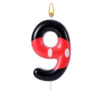 Candela di Compleanno Rossa e Nera con Numeri, Candele di Compleanno a Tema Cartone Animato Numeri Candela di Compleanno Rossa con Numero di Paraffina Decorazione per Torta (Numero 9)