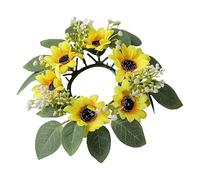 Candela di girasole - Pilastri di candele floreali | Anelli di acero per candele autunnali | Ghirlanda verde artificiale di eucalipto, girasole giallo, boccioli bianchi, anelli di fiori primaverili da
