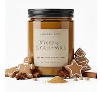 Candela di soia artigianale con stoppino in legno - Candela ecologica fatta a mano in vaso ambrato - Candela profumata di Natale - Regalo di Natale Premium (Biscotto allo zenzero)