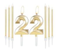 Candela dorata per torta per 22° compleanno, candela con numero di compleanno con 6 candele lunghe, set di candele per 22° compleanno, decorazione per torta per torte, festa di compleanno,