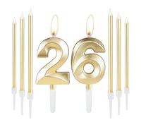 Candela dorata per torta per 26° compleanno, candela con numero di compleanno con 6 candele lunghe, set di candele per 26° compleanno, decorazione per torta per torte, festa di compleanno,