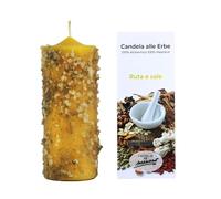 Candela erborea Ruda e sale - Candela gialla con erbe naturali per la pulizia e la protezione energetica, rituale esoterico con ruda e sale | Include preghiera e istruzioni