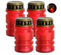 Candela funeraria a LED rossa tremolante: 4 luci a LED per esterni, colore rosso, IP44, impermeabile, per esterni, senza fiamma, funzionamento a batteria, candela per cimitero, lanterna per tomba