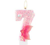 Candela glitterata con 7 numeri con coda di sirena, rosa 7 candele per torte, decorazioni per il 7° compleanno di ragazzi e ragazze, forniture per feste a tema sirena