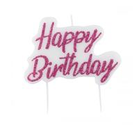 Candela Glitterata per Compleanno Happy Birthday - Candeline Cake Topper Happy Birthday - Dimensione 9 x 6,5 x 0,5 cm (Fuxia)