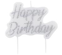Candela Glitterata per Compleanno Happy Birthday - Candeline Cake Topper Happy Birthday - Dimensione 9 x 6,5 x 0,5 cm (Argento)