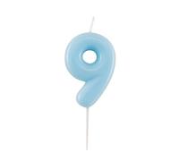 Candela GLOSSY 9 (NOVE) AZZURRO - CELETE numerale h 10,5cm - colore AZZURRO CELESTE - Candelina per Torta e dolci - candela di compleanno in cera a forma di numero (9 (NOVE))