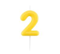 Candela GLOSSY GIALLO numero 2 - altezza 10,5cm - Candelina per Torta e dolci - candela di compleanno in cera a forma di numero (2 DUE)