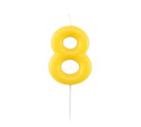 Candela GLOSSY GIALLO numero 8 - altezza 10,5cm - Candelina per Torta e dolci - candela di compleanno in cera a forma di numero (8 OTTO)