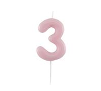 Candela GLOSSY numero 3 ROSA h 10,5cm - colore ROSA - Candelina per Torta e dolci - candela di compleanno in cera a forma di numero (3 (TRE))