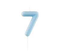 Candela GLOSSY NUMERO 7 AZZURRO - CELETE numerale h 10,5cm - colore AZZURRO CELESTE - Candelina per Torta e dolci - candela di compleanno in cera a forma di numero (7 (SETTE))