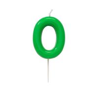Candela GLOSSY VERDE numero 0 - altezza 10,5cm - Candelina per Torta e dolci - candela di compleanno in cera a forma di numero (0 ZERO)