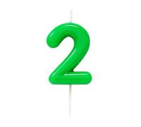 Candela GLOSSY VERDE numero 2 - altezza 10,5cm - Candelina per Torta e dolci - candela di compleanno in cera a forma di numero (2 DUE)