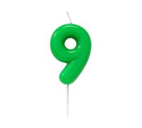 Candela GLOSSY VERDE numero 9 - altezza 10,5cm - Candelina per Torta e dolci - candela di compleanno in cera a forma di numero (9 NOVE)