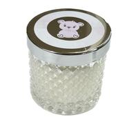 Candela in barattolo vetro 7cm tappo argento con ORSETTO ROSA bomboniera 1CVV