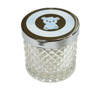Candela in barattolo vetro 7cm tappo con ORSETTO CELESTE bomboniera 1CVV