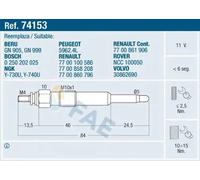 Candela incandescente 74153 FAE per ROVER HONDA RENAULT VOLVO LAND ROVER MG