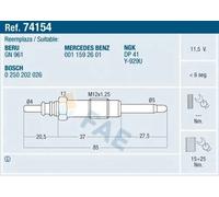 Candela incandescente 74154 FAE per MERCEDES-BENZ SSANGYONG