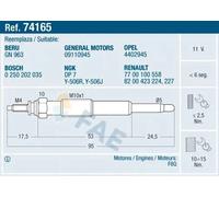 Candela incandescente 74165 FAE per RENAULT OPEL
