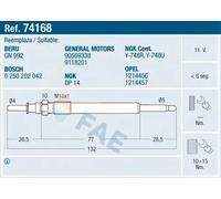 Candela incandescente 74168 FAE per OPEL KIA SAAB