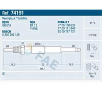 Candela incandescente 74191 FAE per RENAULT DACIA