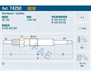 Candela incandescente 74250 FAE per VW AUDI SEAT SKODA