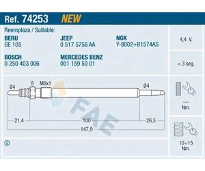 Candela incandescente 74253 FAE per MERCEDES-BENZ CHRYSLER