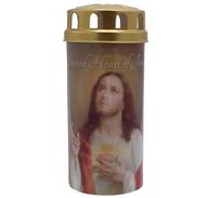 Candela LED Devozionale Con Cappuccio E Preghiera - Sacro Cuore Di Gesù